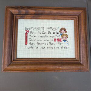 Vintage Needlepoint Framed Art Thank You For Daycare Provider